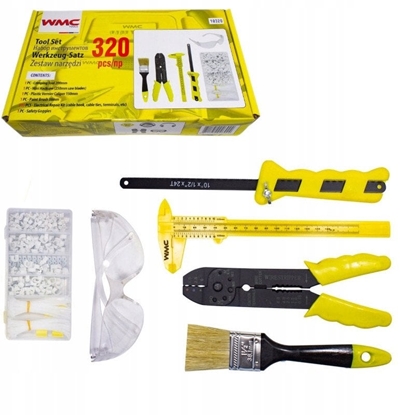 Picture of Zestaw narzdzi 320el. (zaciskarka, uchwyty, opaski, pdzel, suwmiarka, pia do metalu, okulary ochronne)