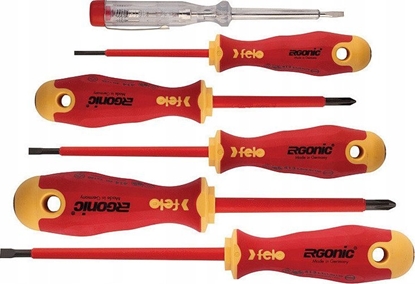 Изображение Zestaw narzdzi Felo Zestaw 5 wkrtaków FELO Ergonic VDE + próbnik napicia 220-250V + magnetyzer