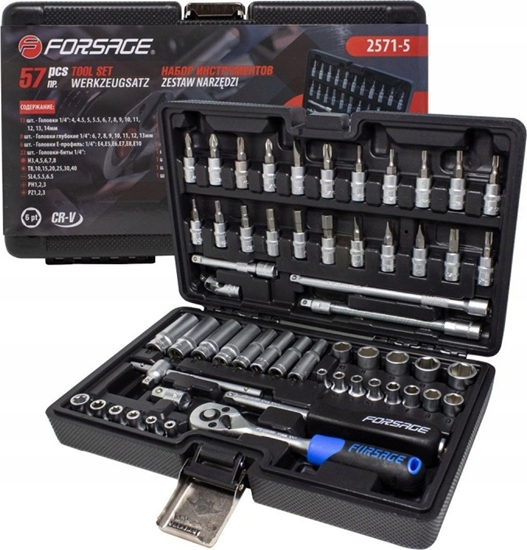 Изображение Zestaw narzdzi Forsage Zestaw narzdzi 1/4" 57el. (6-ktnych)(4- 14mm)(E4-E10)