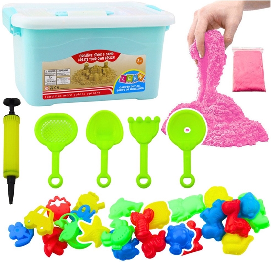 Picture of Zestaw Piasek Kinetyczny Róowy 3kg Foremki Narzdzia Dmuchana Plansza