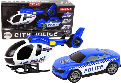 Picture of Zestaw Pojazdów Helikopter Auto Policja Dwik Niebieskie LEAN Toys