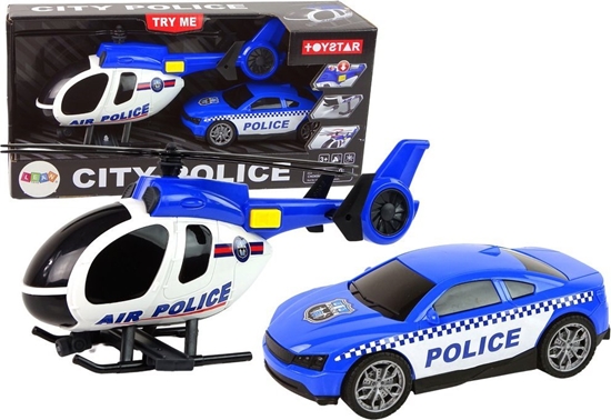 Picture of Zestaw Pojazdów Helikopter Auto Policja Dwik Niebieskie LEAN Toys
