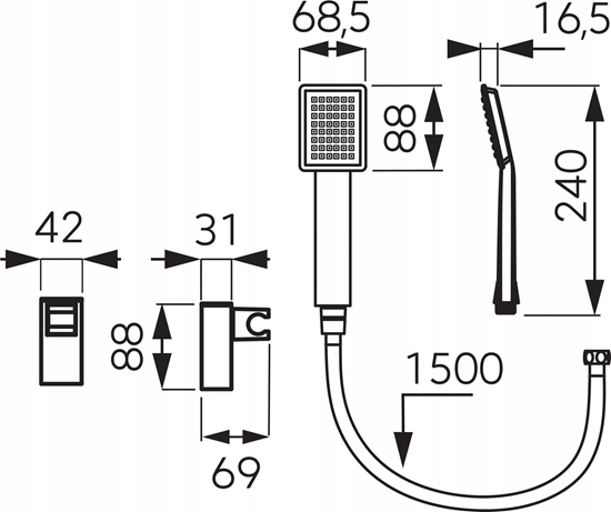 Picture of Zestaw prysznicowy Ferro 1-funkcyjny cienny SINUS czarny (U170BL-B)