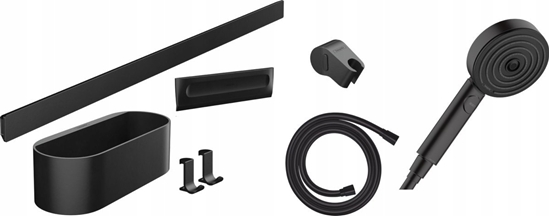 Picture of Zestaw prysznicowy Hansgrohe Pakiet gówka prysznicowa 105 3jet Activation EcoSmart, panel cienny 70 cm i akcesoria, czarny matowy