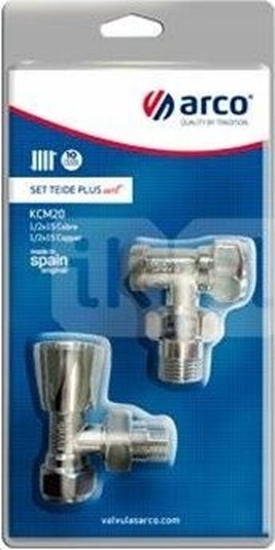 Picture of Zestaw zaworów grzejnikowych ktowych (zasilajcy + powrotny), 1/2 x 16, do rur wielowarstwowych, chrom polerowany (503555 + 507555) TEIDE PLUS