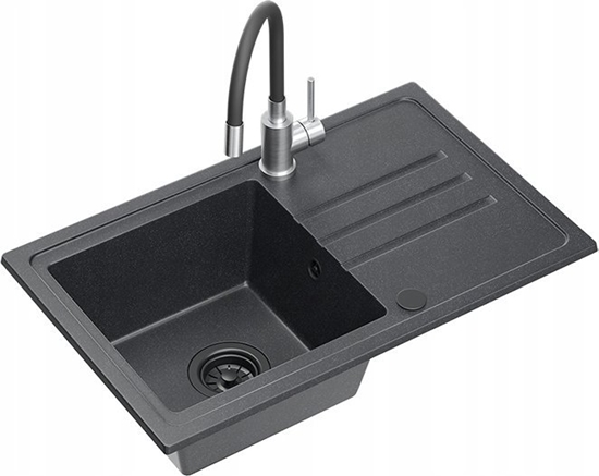Picture of Zlewozmywak BEN 111 zlewozmywak granitowy black dotted 70x44 z czarn bateri z elastyczn wylewk, z czarnym syfonem i czarn zalepk