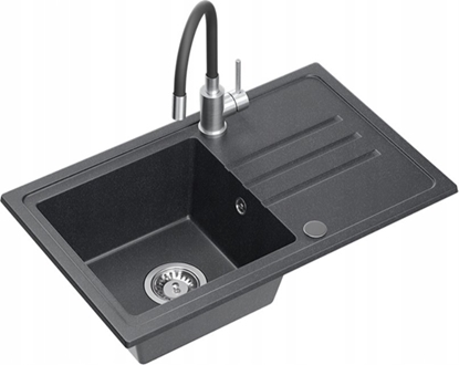 Picture of Zlewozmywak BEN 111 zlewozmywak granitowy black dotted 70x44 z czarn bateri z elastyczn wylewk, ze stalowym syfonem i zalepk