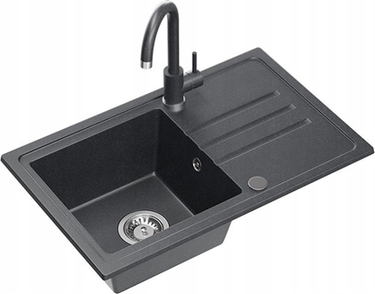 Picture of Zlewozmywak BEN 111 zlewozmywak granitowy black dotted 70x44 z czarn bateri ze sta wylewk, ze stalowym syfonem i zalepk