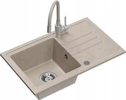 Attēls no Zlewozmywak BEN 111 zlewozmywak granitowy river sand 70x44 z beow bateri z elastyczn wylewk, ze stalowym syfonem i zalepk