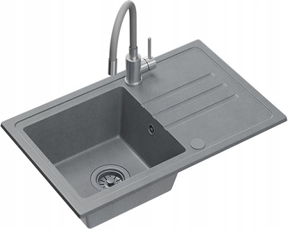 Picture of Zlewozmywak BEN 111 zlewozmywak granitowy silver stone 70x44 z szar bateri z elastyczn wylewk, z szarym syfonem i szar zalepk