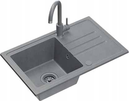 Picture of Zlewozmywak BEN 111 zlewozmywak granitowy silver stone 70x44 z szar bateri ze sta wylewk, z szarym syfonem i szar zalepk