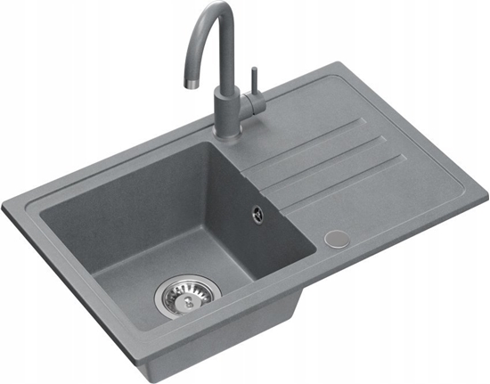 Picture of Zlewozmywak BEN 111 zlewozmywak granitowy silver stone 70x44 z szar bateri ze sta wylewk, ze stalowym syfonem i zalepk