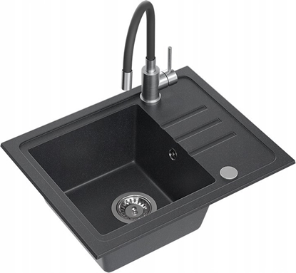 Picture of Zlewozmywak BEN 116 zlewozmywak granitowy black dotted 55x44 z czarn bateri z elastyczn wylewk, ze stalowym syfonem i zalepk