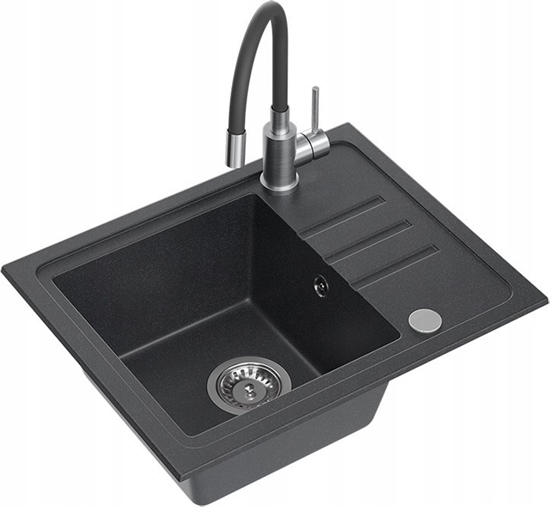 Picture of Zlewozmywak BEN 116 zlewozmywak granitowy black dotted 55x44 z czarn bateri z elastyczn wylewk, ze stalowym syfonem i zalepk