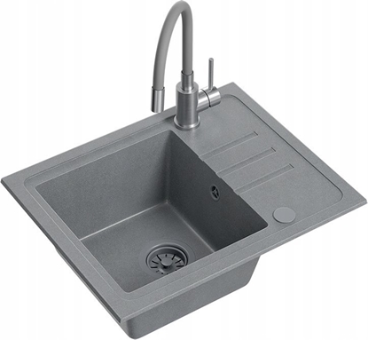 Picture of Zlewozmywak BEN 116 zlewozmywak granitowy silver stone 55x44 z szar bateri z elastyczn wylewk, z szarym syfonem i szar zalepk
