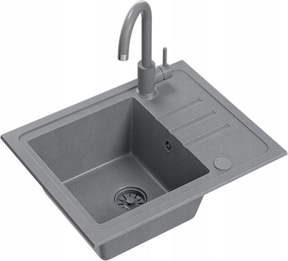 Picture of Zlewozmywak BEN 116 zlewozmywak granitowy silver stone 55x44 z szar bateri ze sta wylewk, z szarym syfonem i szar zalepk