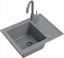 Picture of Zlewozmywak BEN 116 zlewozmywak granitowy silver stone 55x44 z szar bateri ze sta wylewk, z szarym syfonem i szar zalepk