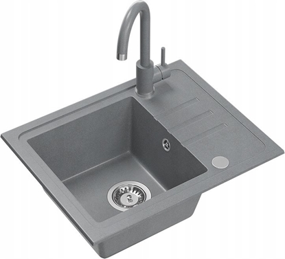 Picture of Zlewozmywak BEN 116 zlewozmywak granitowy silver stone 55x44 z szar bateri ze sta wylewk, ze stalowym syfonem i zalepk