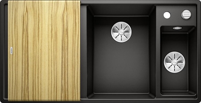 Изображение Zlewozmywak Blanco BLANCO AXIA III 6 S Silgranit PuraDur Czarny prawa, korek auto., InFino, deska jesionowa, odsczarka stalowa