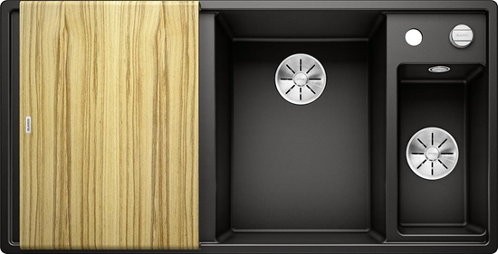 Изображение Zlewozmywak Blanco BLANCO AXIA III 6 S Silgranit PuraDur Czarny prawa, korek auto., InFino, deska jesionowa, odsczarka stalowa