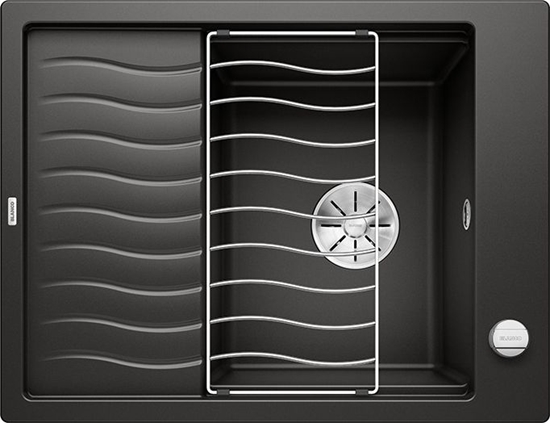 Изображение Zlewozmywak Blanco Elon 45 S Silgranit czarny z korkiem automatycznym InFino, kratka ociekowa (525879)
