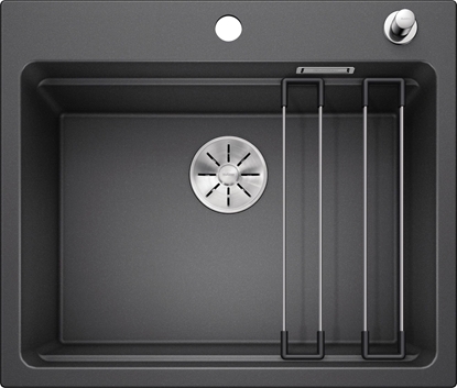 Изображение Zlewozmywak Blanco Etagon 6 Silgranit antracyt z korkiem automatycznym InFino, szyny (524529)