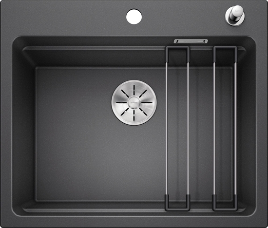 Изображение Zlewozmywak Blanco Etagon 6 Silgranit antracyt z korkiem automatycznym InFino, szyny (524529)