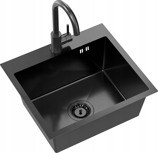 Picture of Zlewozmywak QUADRON LUKE 100 zlewozmywak stalowy black metal (50x45x20) z syfonem 1-komorowy b/o + bateria black metal