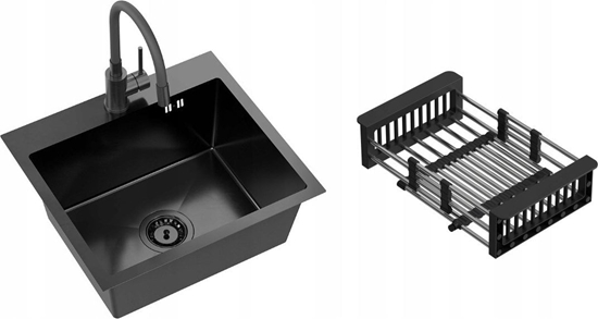 Picture of Zlewozmywak QUADRON LUKE 100 zlewozmywak stalowy black metal (50x45x20) z syfonem 1-komorowy b/o + bateria z elastyczn wylewk black metal