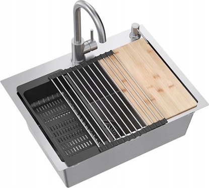 Picture of Zlewozmywak QUADRON LUKE 110 WORKSTATION zlewozmywak stalowy (58x45x20) z syfonem 1-komorowy b/o + Qmata + Wkadka + Dozownik + Deska + bateria ze sta wylewk s