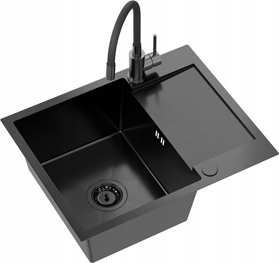 Picture of Zlewozmywak QUADRON LUKE 116 zlewozmywak stalowy black metal (60x48x20) z syfonem 1-komorowy z/o + bateria z elastyczn wylewk black metal