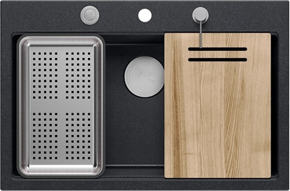 Picture of Zlewozmywak Quadron Zlewozmywak granitowy MARC 1-komorowy 76x50 cm czarny/black diamond + elementy stal szlachetna