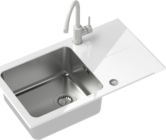 Picture of Zlewozmywak Steiner Hugh 111 komora stalowa z biaym blatem szklanym + bateria