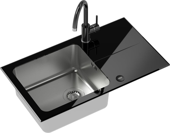Picture of Zlewozmywak Steiner Hugh 111 komora stalowa z czarnym blatem szklanym + bateria