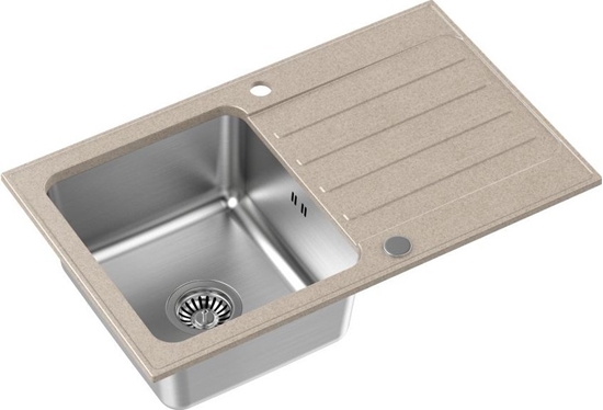 Picture of Zlewozmywak Steiner KENNETH 111 Fusion GraniteQ river sand (beowy) z komor stalow (780x480x190) z syfonem manualnym i zalepk
