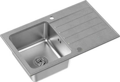 Изображение Zlewozmywak Steiner KENNETH 111 Fusion GraniteQ silver stone z komor stalow (780x480x190) z syfonem manualnym i zalepk