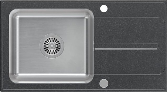 Picture of Zlewozmywak Steiner RALPH 111 Fusion GraniteQ black dotted (czarny) z komor stalow (780x430x190) z syfonem manualnym i zalepk