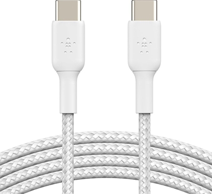 Attēls no 1x2 Belkin braided PVC Cable 1m USB-C/USB-C wh.  CAB004bt1MWH2PK