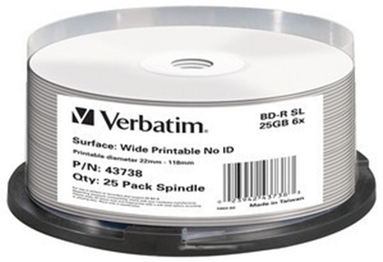 Picture of 1x25 Verbatim BD-R Blu-Ray 25GB 6x Speed wide printable NO-ID