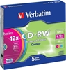 Изображение 1x5 Verbatim CD-RW 80 / 700MB 10x Speed, Colour, Slim