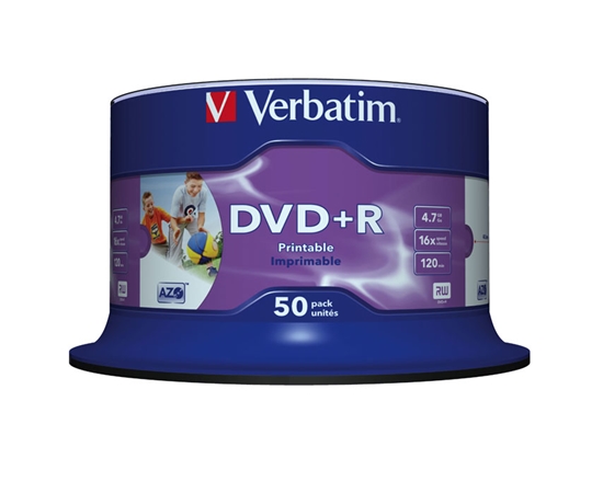 Изображение 1x50 Verbatim DVD+R 4,7GB 16x Speed, wide printable NON-ID