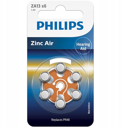Picture of 1x6 Philips Zinc-Air PR48 / 13 Hörgeräte Batterie