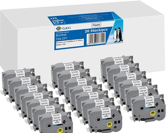 Picture of 20x G&G Schriftband 24mm x 8m sw ws komp. m. Brother TZe-251