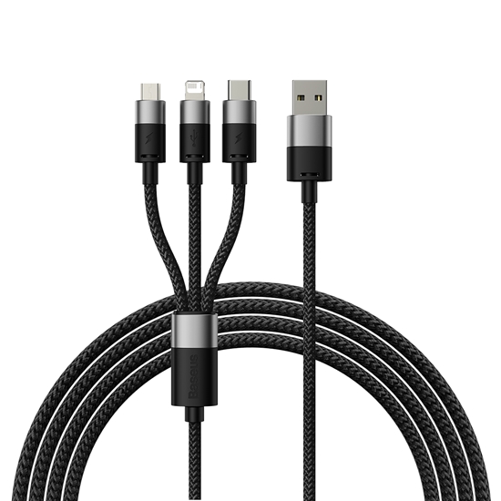 Picture of 3in1 USB cable Baseus StarSpeed Series  USB-C + Micro + Lightning 3 5A  1.2m (Black)