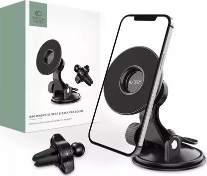 Attēls no 4kom.pl Uchwyt samochodowy N50 magnetyczny MagSafe na desk / do kratki Black