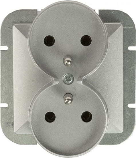 Picture of Abex Gniazdo podwójne p/t 2x2P+Z, 16A, 250V zaciski rubowe do systemu ramkowego srebrny OPAL/PERA (PT-6 PR SREBRO)