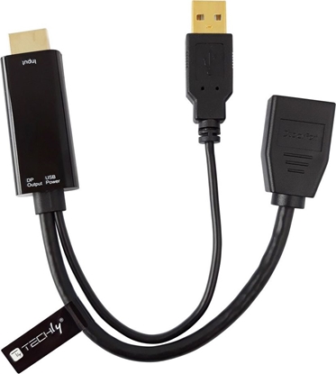 Attēls no Adapter AV Techly HDMI - DisplayPort + USB-A czarny (ICOC HDMI-DP12A)