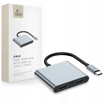 Picture of Adapter Tech-Protect HB08 HUB 4in1 USB-C, USB-A 2.0, 2xHDMI 4K 60Hz Space Grey