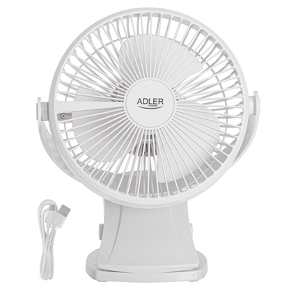 Picture of Adler Rechargeable Clip-on Desk Fan | AD 7342 | Table Fan | White | Diameter 15.5 cm | Number of speeds 3 | Oscillation | 5 W