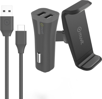 Picture of adowarka Muvit Car Holder Airvent Car Charger 2usb 2,4a+type C by Muvit Black
